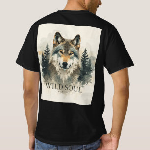 Camiseta de Arte Florestal em Aquarela Lobo Alma S