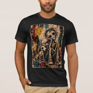Camiseta de Arte Grunge Gótica de Esqueleto e Cach