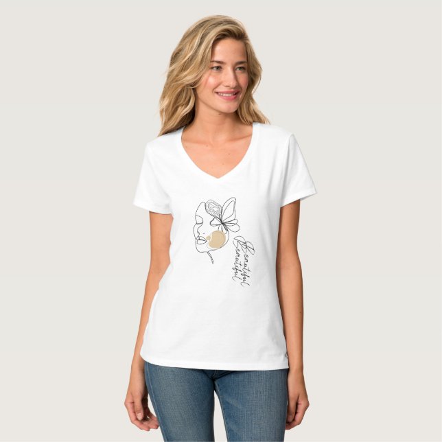 Camiseta de Arte "Linda" Mínima da Mulher (Frente Completa)