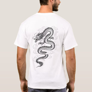 Camiseta de arte linear de dragão asiático tradici