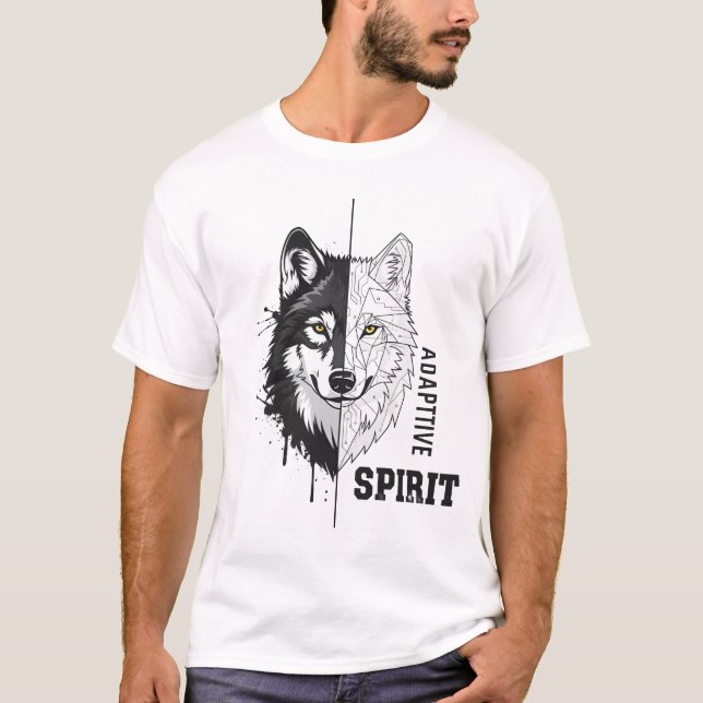 Camiseta de Arte Moderna Lobo Espírito Adaptável (Frente)