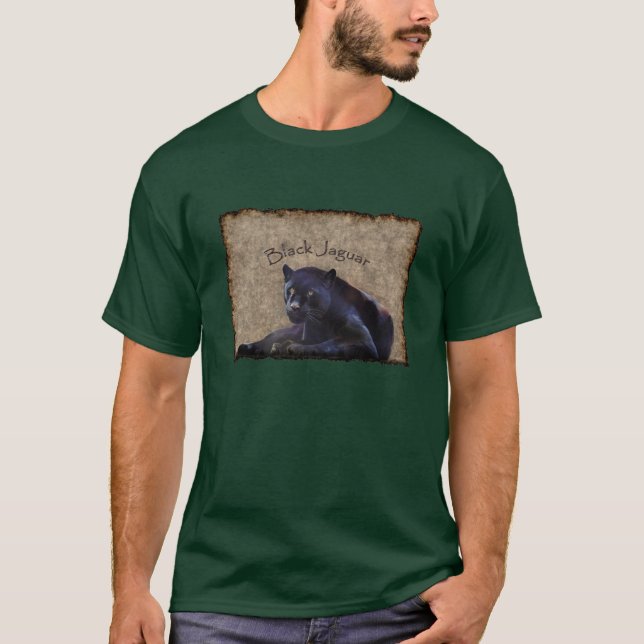 Camiseta de Arte Negra Jaguar Big Cat (Frente)