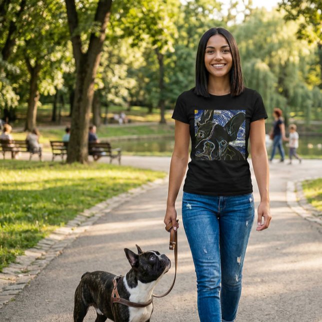 Camiseta de arte neon preta de Bulldog Francês (French Bulldog T-Shirt)