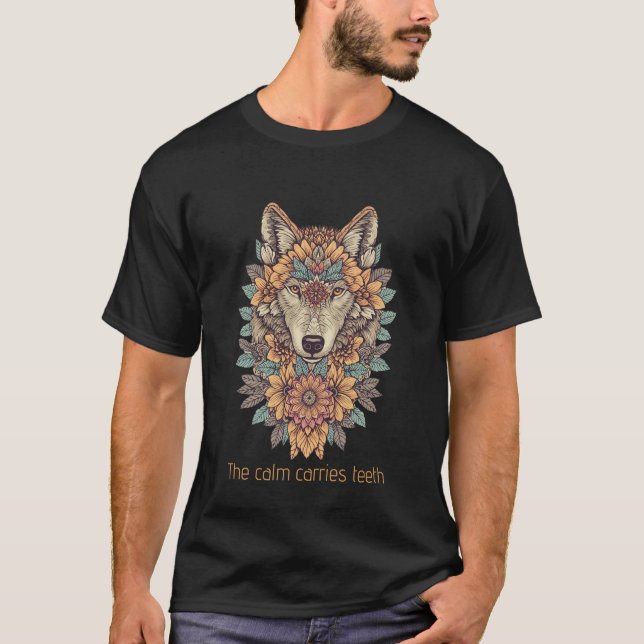Camiseta de Arte Psicodélico de Lobo Floral Boho  (Frente)