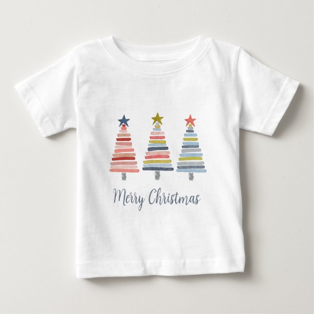 Camiseta de Árvores Empilhadas Coloridas Feliz de  (Frente)