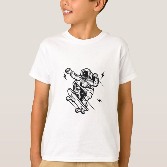 Camiseta de Astronauta Skater com Arte de Linha Pr (Frente)