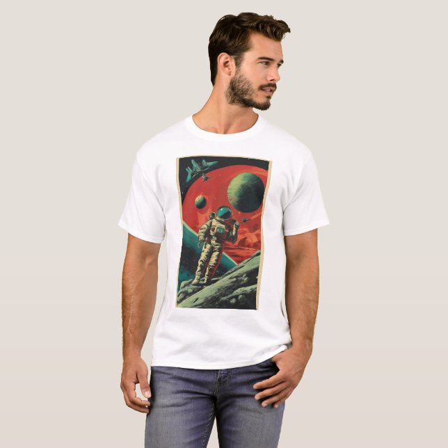 Camiseta de Aventura Espacial Retroativa - Escoame (Frente Completa)