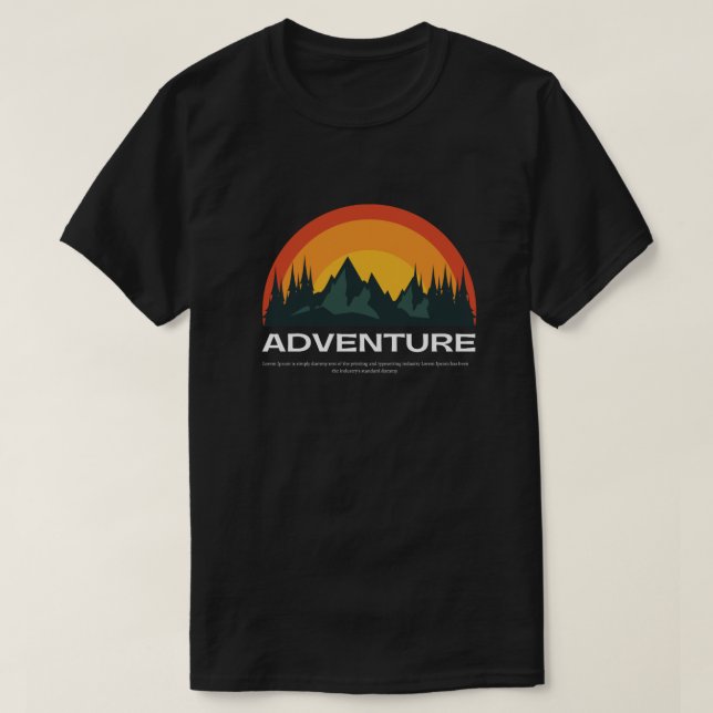 Camiseta de Aventura Negra-Laranja-Moderna (Frente do Design)