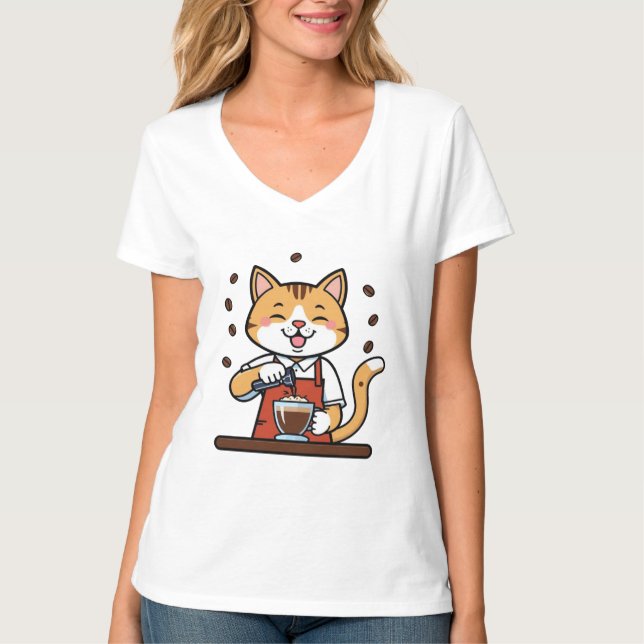 Camiseta de Barista de Gato Engraçado (Frente)