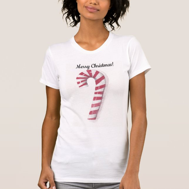 Camiseta de Bastão de Doces em Aquarela Natal Feli (Frente)