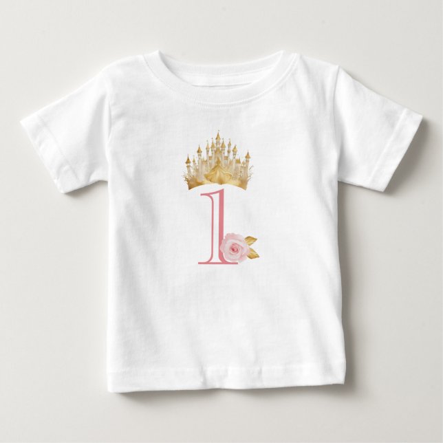 Camiseta de Bebê 1º Aniversário da Princess Crown (Frente)