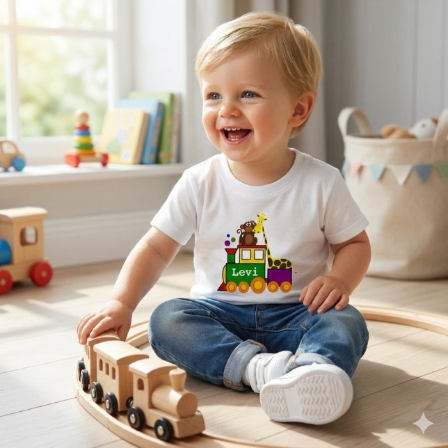 Camiseta de Bebê Animais de Zoológico Fofos e Trem (Criador carregado)