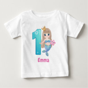Camiseta de Bebê Aniversário de 1 Ano Sereia