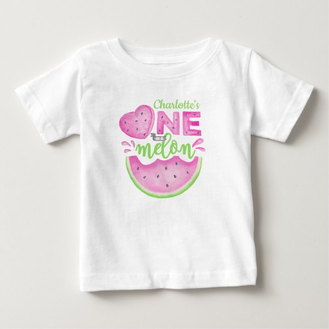 Camiseta de Bebê Aniversário Rosa 'One in a Melon' (Frente)
