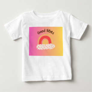 Camiseta de Bebê "Boas Vibrações" Arco-Íris Fofa