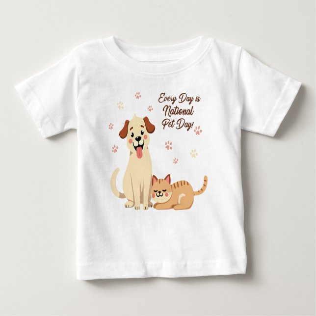 Camiseta de Bebê Bonita com Cachorro e Gato (Frente)