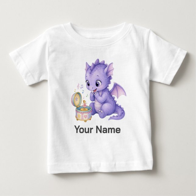 Camiseta de Bebê Caixa de Música do Dragão com Nom (Frente)