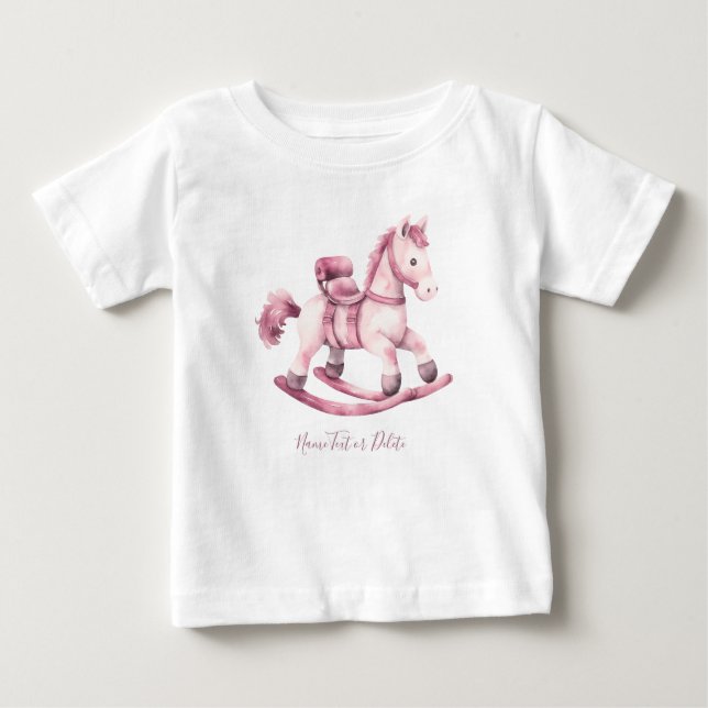 Camiseta de Bebê Cavalo de Pau Rosa (Frente)