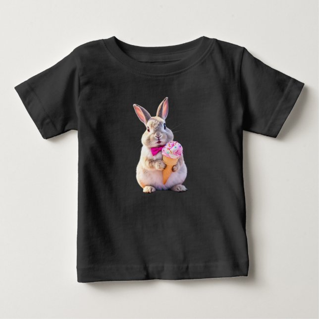 Camiseta de Bebê Coelho Adorável Comendo Sorvete (Frente)