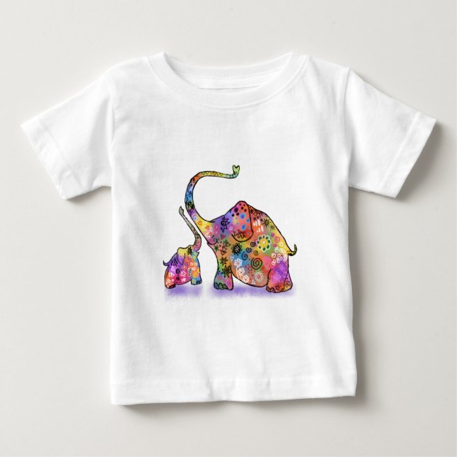 Camiseta de Bebê com Elefantes Coloridos (Frente)