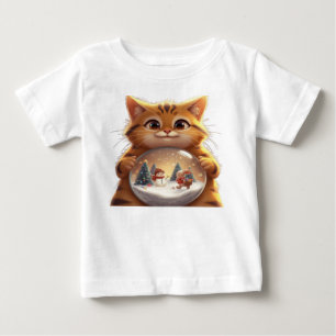 Camiseta de bebê com gato de Natal fofo em globo d