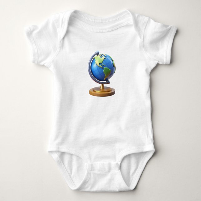 Camiseta de Bebê com Globo Terrestre 3D Fofo – Ado (Frente)