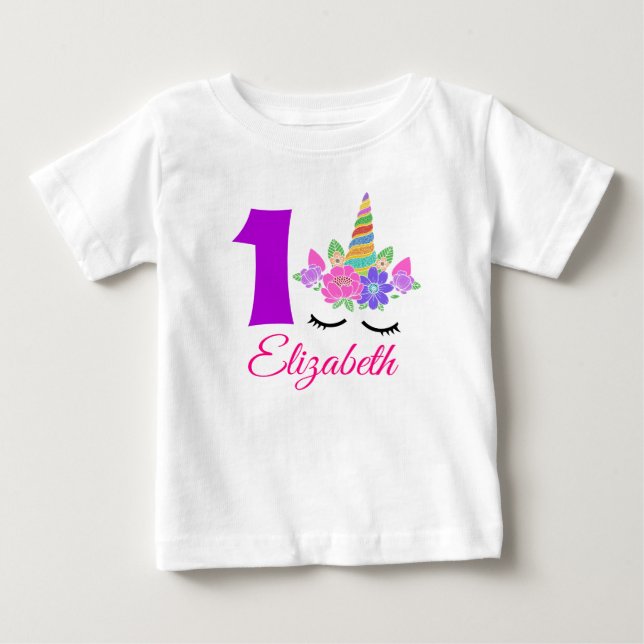 Camiseta de bebê com tema de unicórnio para 1º ani (Frente)