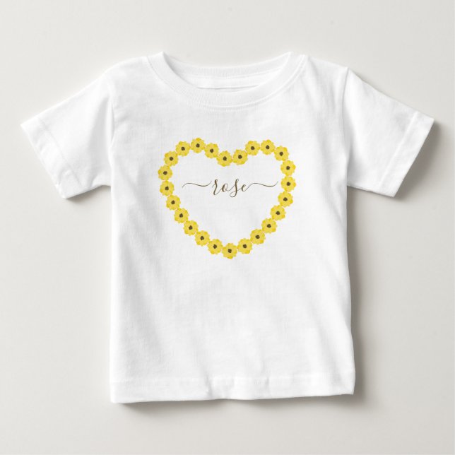 Camiseta de Bebê Coração de Girassol Com Nome Pers (Frente)