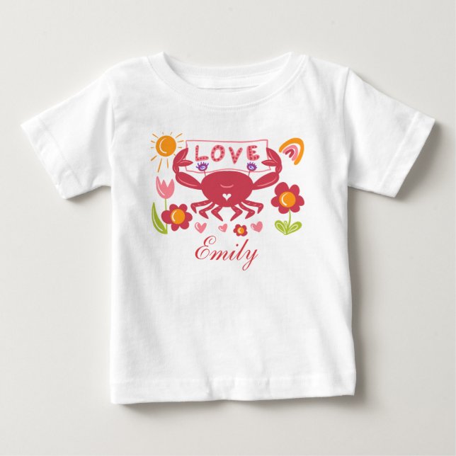 Camiseta de bebê Cute Love Crab with Flowers (Frente)