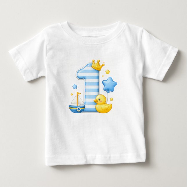 Camiseta de bebê de 1º aniversário com coroa (Frente)