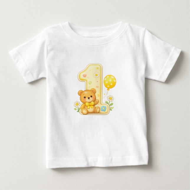Camiseta de bebê de 1º aniversário com urso (Frente)