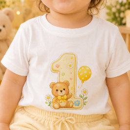 Camiseta de bebê de 1º aniversário com urso