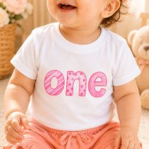 Camiseta de Bebê de 1º Aniversário Um Padrão Rosa