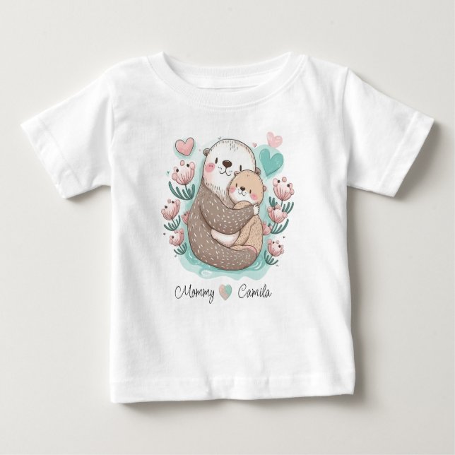 Camiseta de Bebê de Amor de Lontra Mar Personaliza (Frente)
