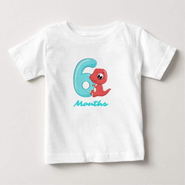 Camiseta de bebê de dinossauro fofo de seis meses (Frente)
