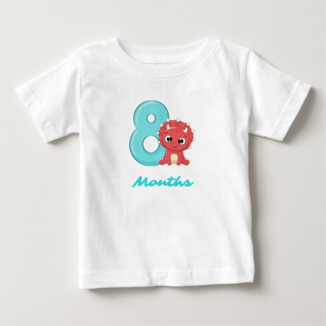Camiseta de bebê de oito meses de dinossauro fofo (Frente)