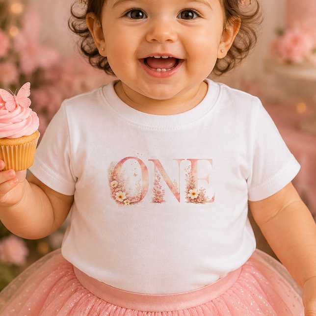 Camiseta de Bebê de Primeiro Aniversário Rosa Flor (Criador carregado)