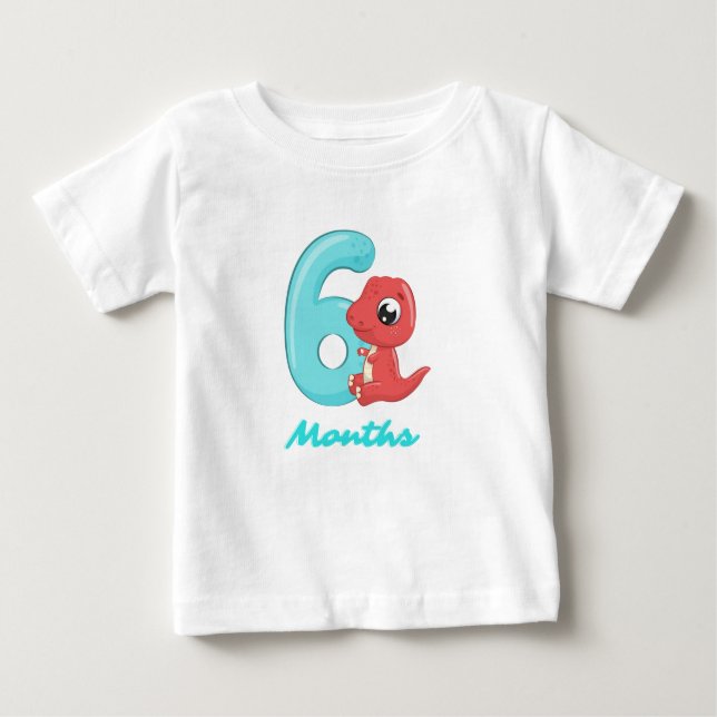 Camiseta de bebê de seis meses de dinossauro fofo (Frente)