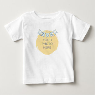 Camiseta de bebê de um ano de idade azul com foto
