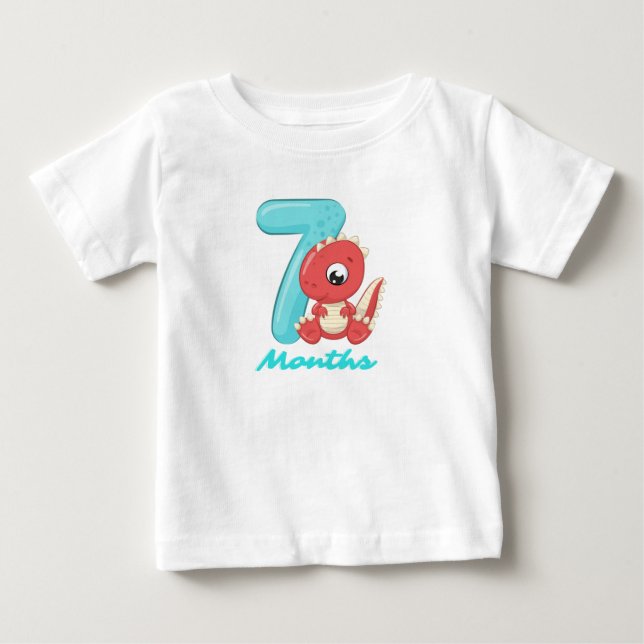 Camiseta de bebê dinossauro fofo de sete meses (Frente)