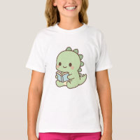 Camiseta de Bebê Dinossauro Fofo Kawaii Lendo um L
