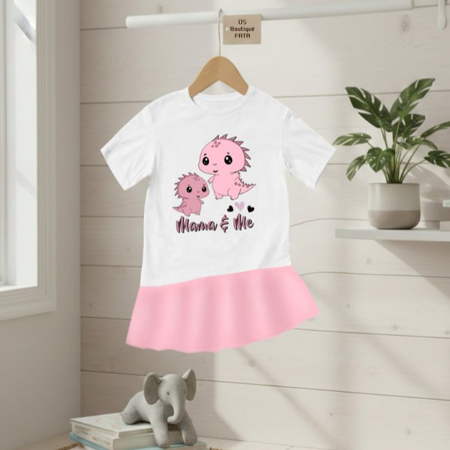Camiseta de Bebê Dinossauro Rosa Fofo “Mamãe e Eu” (Criador carregado)
