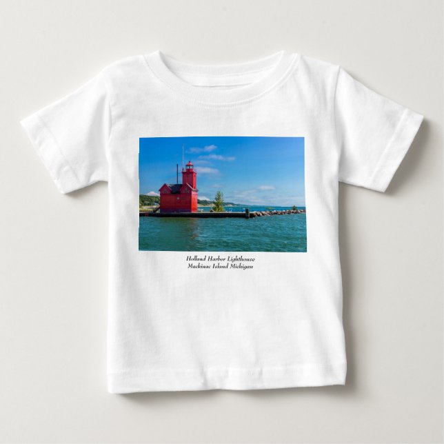 Camiseta de bebê do farol de Holland Harbor (Frente)