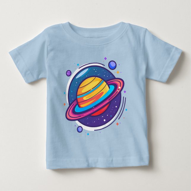 Camiseta de Bebê do Planeta Saturno Fofo – Espaço  (Frente)