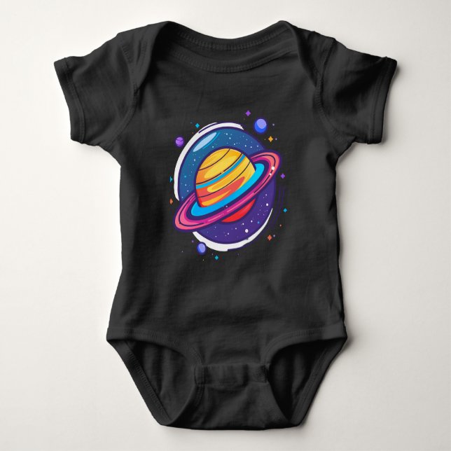 Camiseta de Bebê do Planeta Saturno Fofo – Espaço  (Frente)