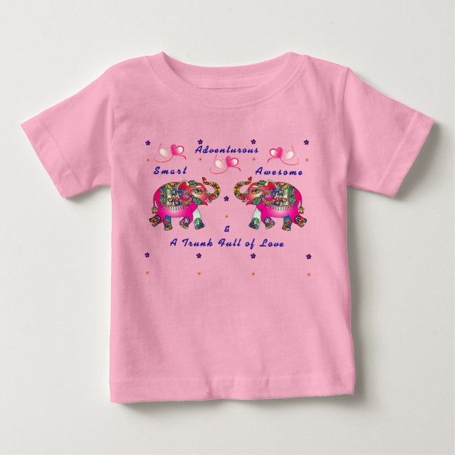 Camiseta de Bebê Elefante Artística Fofa e na Moda (Frente)