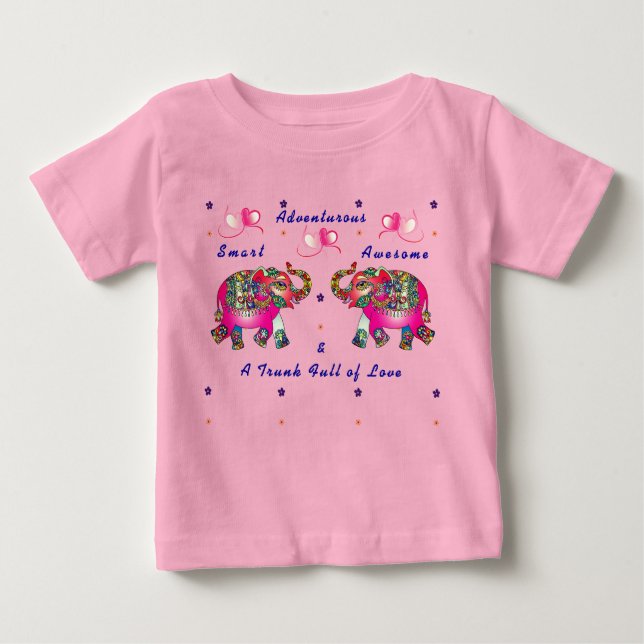 Camiseta de Bebê Elefante Artístico Fofo e Moderno (Frente)