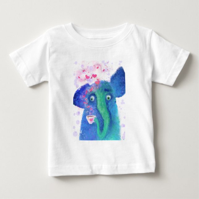Camiseta de Bebê Elefante com Café (Frente)