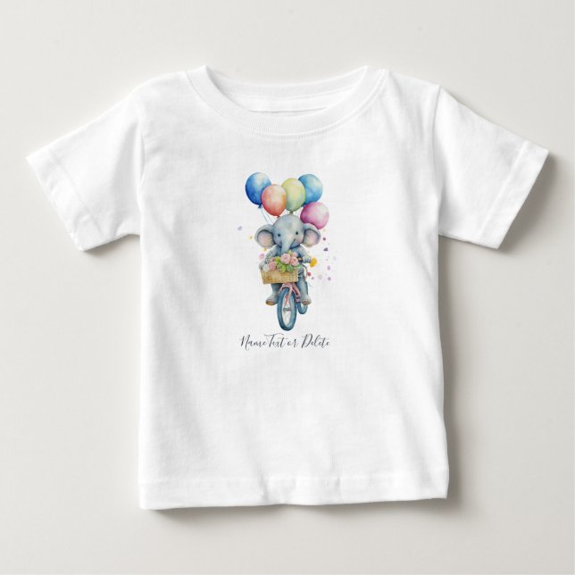 Camiseta de Bebê Elefante de Ciclismo Aquarela (Frente)