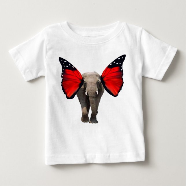 Camiseta de Bebê Elefante Vermelho com Asas (Frente)
